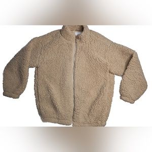 Furry tan zip up coat NINE WEST size XS